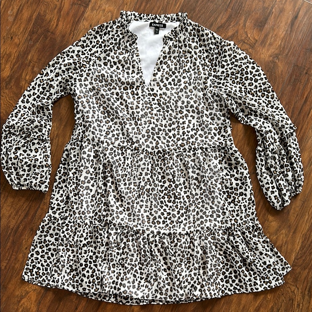 Express Black and White Tiered Wrap Dress
